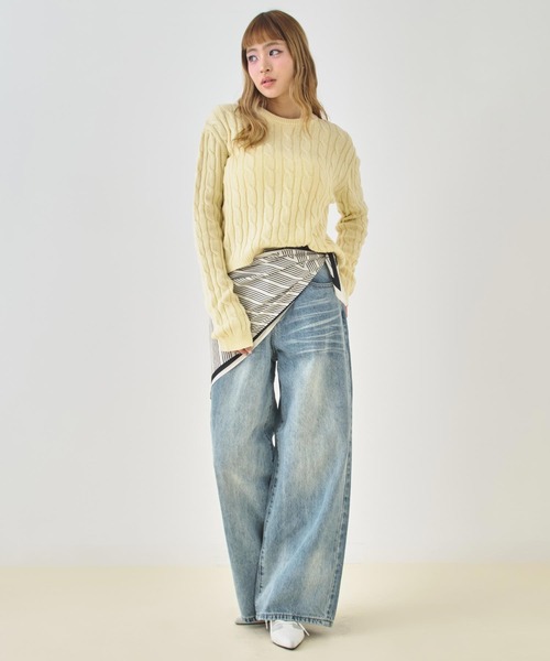 ANAP(アナップ)の「ウォッシュ加工 ケーブル編み ニット(ニット/セーター・レディース・ネイビー/イエロー/アイボリー・F)」の13枚目の写真