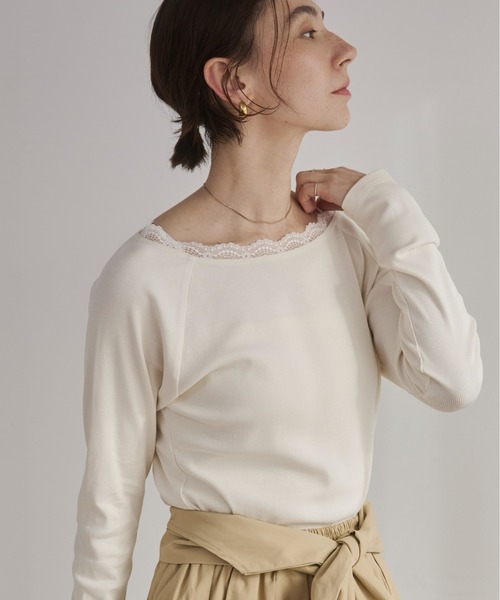 ANGIE(アンジー)の「レーストリムボートネックカットソー(Tシャツ/カットソー・レディース・アイボリー/ネイビー/チャコール・MEDIUM/LARGE)」の19枚目の写真