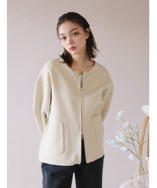 fifth（フィフス）の「ニットジップジャケット（テーラードジャケット・レディース・チャコールグレー/ベージュ・M）」の3枚目の写真