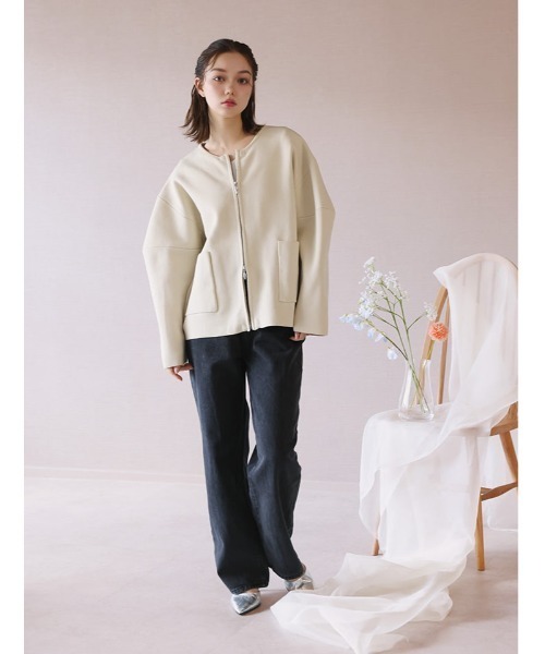fifth（フィフス）の「ニットジップジャケット（テーラードジャケット・レディース・チャコールグレー/ベージュ・M）」の7枚目の写真