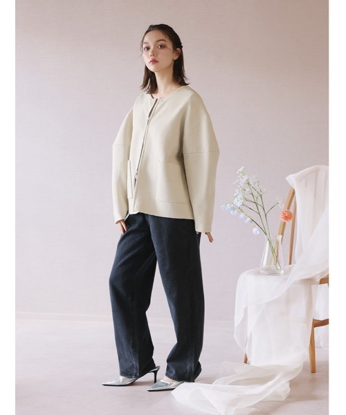 fifth（フィフス）の「ニットジップジャケット（テーラードジャケット・レディース・チャコールグレー/ベージュ・M）」の8枚目の写真
