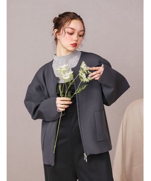 fifth（フィフス）の「ニットジップジャケット（テーラードジャケット・レディース・チャコールグレー/ベージュ・M）」の10枚目の写真