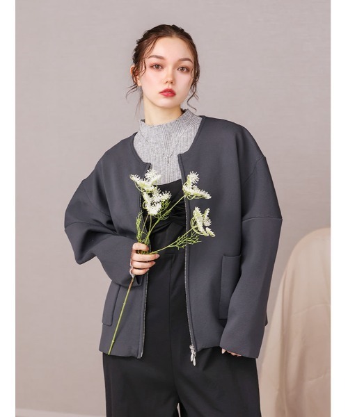 fifth（フィフス）の「ニットジップジャケット（テーラードジャケット・レディース・チャコールグレー/ベージュ・M）」の11枚目の写真