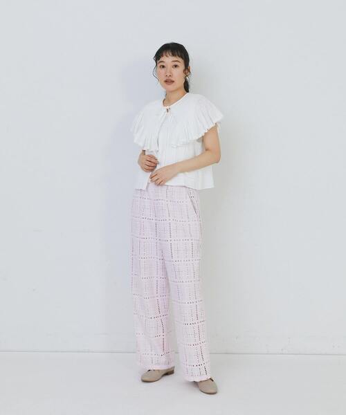 conges payes ADIEU TRISTESSE（コンジェ ペイエ アデュートリステス）の「チェックエンブロイダリーパンツ（その他パンツ・レディース・ブラック/ピンク・38）」の10枚目の写真