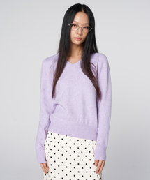 Wool Blend V-Neck Knit Sweater Lavender