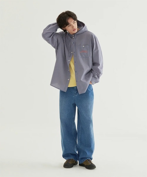 COVERNAT（カバーナット）の「ARCH LOGO HOODED CHECK SHIRT（シャツ/ブラウス・メンズ・ブルー/ベージュ・X-LARGE/LARGE/MEDIUM/SMALL）」の4枚目の写真