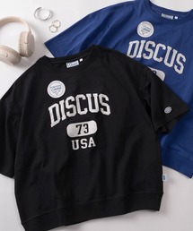 【71】【DISCUS/ディスカス】カレッジロゴ ワイドショート スウェットTシャツ/レディース