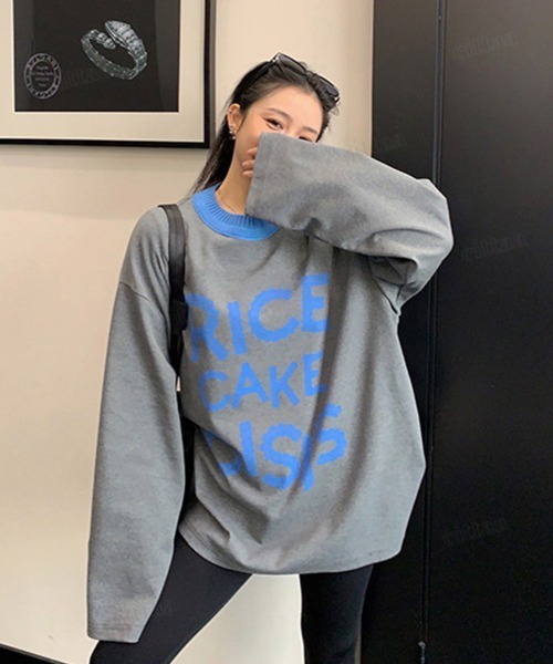 Dalfwin(ダールフィン)の「韓国ファッション RICECAKE配色デザインレースプリントロゴ長袖Tシャツ(Tシャツ/カットソー・レディース・グレー・FREE)」の1枚目の写真