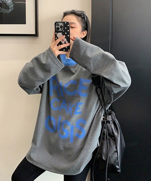 Dalfwin(ダールフィン)の「韓国ファッション RICECAKE配色デザインレースプリントロゴ長袖Tシャツ(Tシャツ/カットソー・レディース・グレー・FREE)」の15枚目の写真