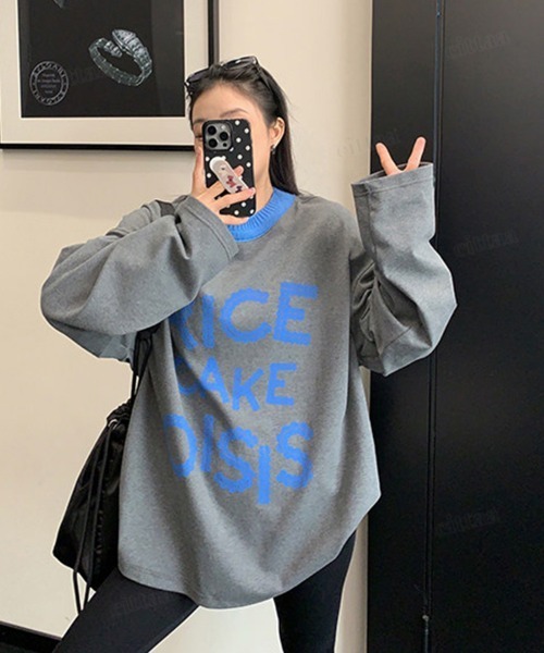 Dalfwin(ダールフィン)の「韓国ファッション RICECAKE配色デザインレースプリントロゴ長袖Tシャツ(Tシャツ/カットソー・レディース・グレー・FREE)」の13枚目の写真