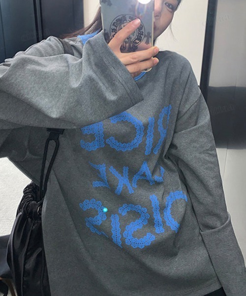 Dalfwin(ダールフィン)の「韓国ファッション RICECAKE配色デザインレースプリントロゴ長袖Tシャツ(Tシャツ/カットソー・レディース・グレー・FREE)」の10枚目の写真