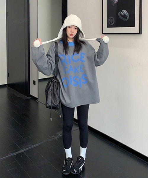 Dalfwin(ダールフィン)の「韓国ファッション RICECAKE配色デザインレースプリントロゴ長袖Tシャツ(Tシャツ/カットソー・レディース・グレー・FREE)」の8枚目の写真