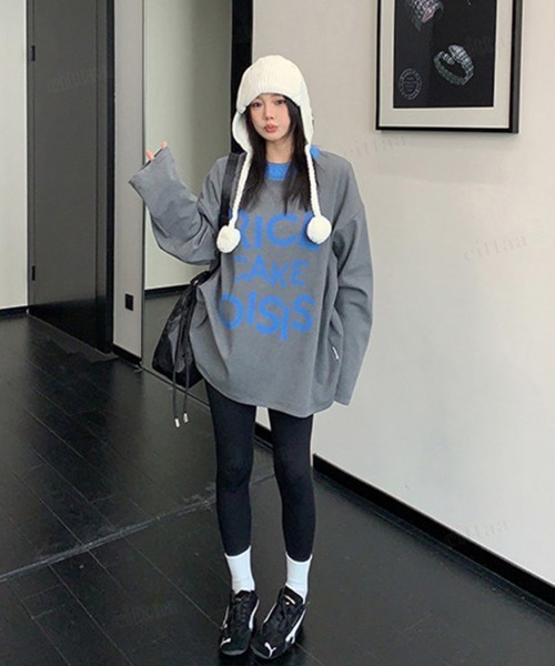 Dalfwin(ダールフィン)の「韓国ファッション RICECAKE配色デザインレースプリントロゴ長袖Tシャツ(Tシャツ/カットソー・レディース・グレー・FREE)」の7枚目の写真