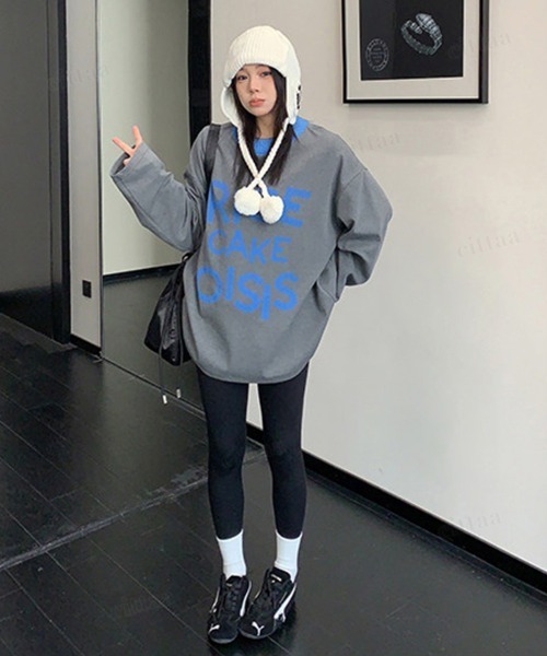 Dalfwin(ダールフィン)の「韓国ファッション RICECAKE配色デザインレースプリントロゴ長袖Tシャツ(Tシャツ/カットソー・レディース・グレー・FREE)」の6枚目の写真