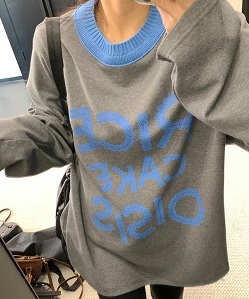 Dalfwin(ダールフィン)の「韓国ファッション RICECAKE配色デザインレースプリントロゴ長袖Tシャツ(Tシャツ/カットソー・レディース・グレー・FREE)」の9枚目の写真