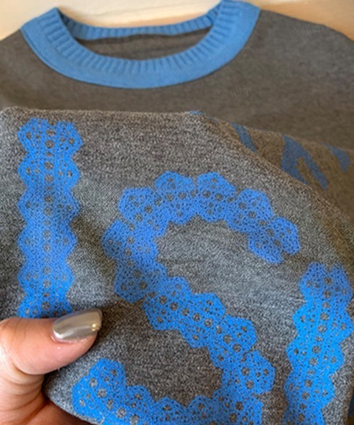 Dalfwin(ダールフィン)の「韓国ファッション RICECAKE配色デザインレースプリントロゴ長袖Tシャツ(Tシャツ/カットソー・レディース・グレー・FREE)」の4枚目の写真