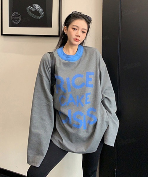 Dalfwin(ダールフィン)の「韓国ファッション RICECAKE配色デザインレースプリントロゴ長袖Tシャツ(Tシャツ/カットソー・レディース・グレー・FREE)」の16枚目の写真