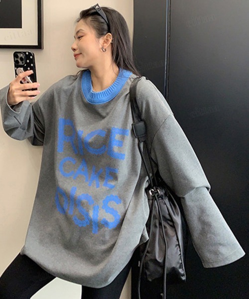 Dalfwin(ダールフィン)の「韓国ファッション RICECAKE配色デザインレースプリントロゴ長袖Tシャツ(Tシャツ/カットソー・レディース・グレー・FREE)」の12枚目の写真