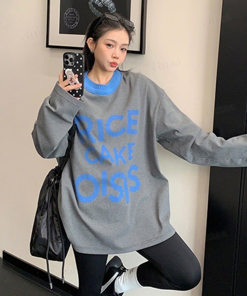 Dalfwin(ダールフィン)の「韓国ファッション RICECAKE配色デザインレースプリントロゴ長袖Tシャツ(Tシャツ/カットソー・レディース・グレー・FREE)」の11枚目の写真