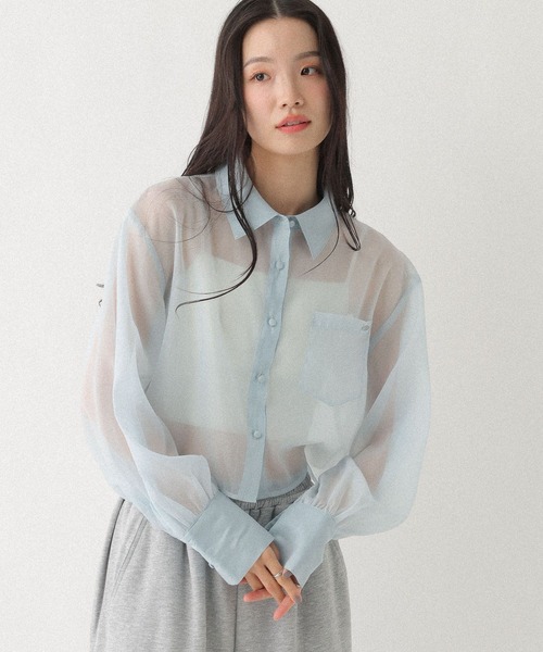 Heather(ヘザー)の「アソートシアーシャツ 669227(シャツ/ブラウス・レディース・ブルーグレー/アイボリー/ホワイト系その他・FREE)」の4枚目の写真