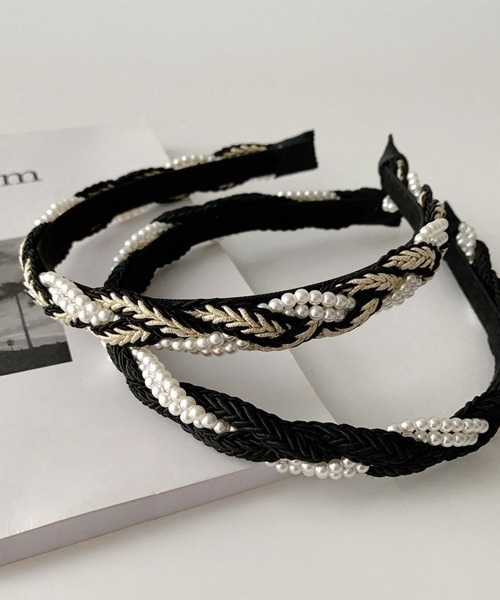 Miniministore（ミニミニストア）の「パールカチューシャ 三つ編み ヘアバンド（カチューシャ・レディース・ホワイト×ゴールド/ホワイト×ブラック・FREE）」の10枚目の写真
