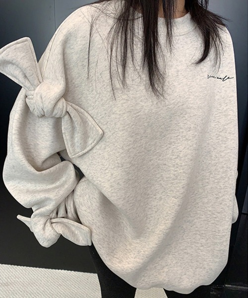 Dalfwin（ダールフィン）の「韓国ファッション ricecake刺繍ロゴBIG袖リボンスウェット（スウェット・レディース・ライトグレー/ブラック・FREE）」の12枚目の写真