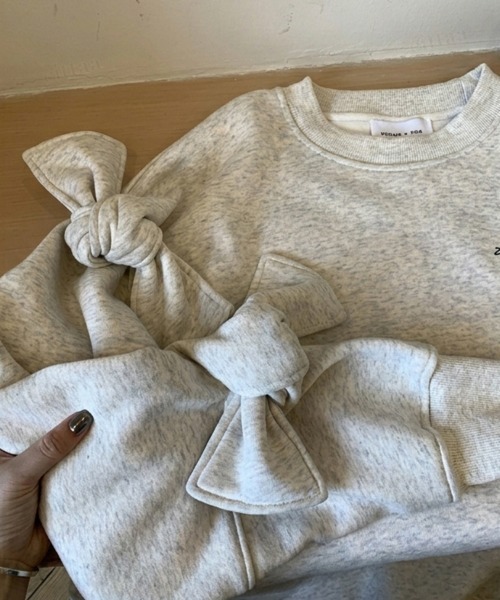Dalfwin（ダールフィン）の「韓国ファッション ricecake刺繍ロゴBIG袖リボンスウェット（スウェット・レディース・ライトグレー/ブラック・FREE）」の18枚目の写真