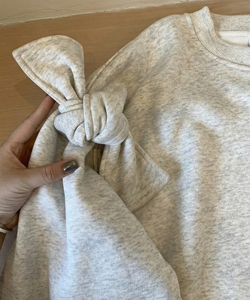 Dalfwin（ダールフィン）の「韓国ファッション ricecake刺繍ロゴBIG袖リボンスウェット（スウェット・レディース・ライトグレー/ブラック・FREE）」の21枚目の写真