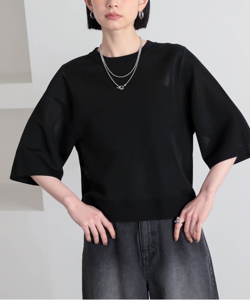 for/c(フォーシー)の「ふくらみシアーニットトップス【サスティナブル】(ニット/セーター・レディース・ライトグレー/ピンク/ブラック・M/L)」の4枚目の写真