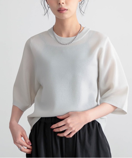 for/c(フォーシー)の「ふくらみシアーニットトップス【サスティナブル】(ニット/セーター・レディース・ライトグレー/ピンク/ブラック・M/L)」の21枚目の写真