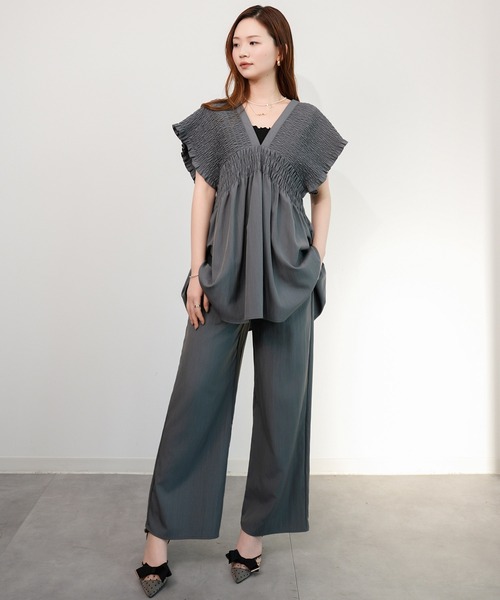 DRESS PLUS(ドレスプラス)の「楊柳素材が涼しげなセットアップ(セットアップ・レディース・グレー/ブラック/ダークベージュ・M)」の9枚目の写真