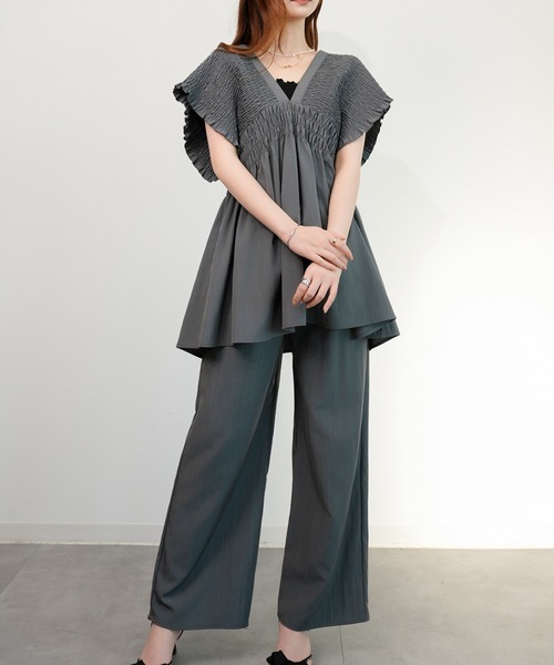 DRESS PLUS(ドレスプラス)の「楊柳素材が涼しげなセットアップ(セットアップ・レディース・グレー/ブラック/ダークベージュ・M)」の12枚目の写真