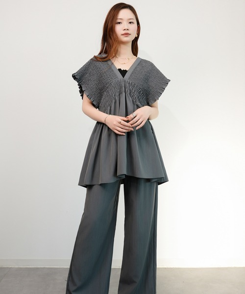 DRESS PLUS(ドレスプラス)の「楊柳素材が涼しげなセットアップ(セットアップ・レディース・グレー/ブラック/ダークベージュ・M)」の6枚目の写真