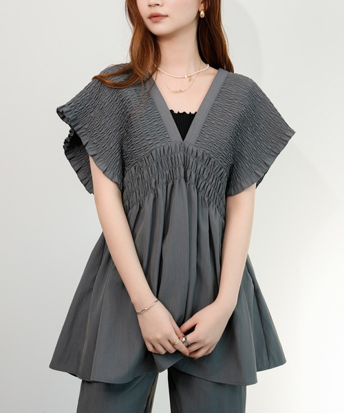 DRESS PLUS(ドレスプラス)の「楊柳素材が涼しげなセットアップ(セットアップ・レディース・グレー/ブラック/ダークベージュ・M)」の7枚目の写真