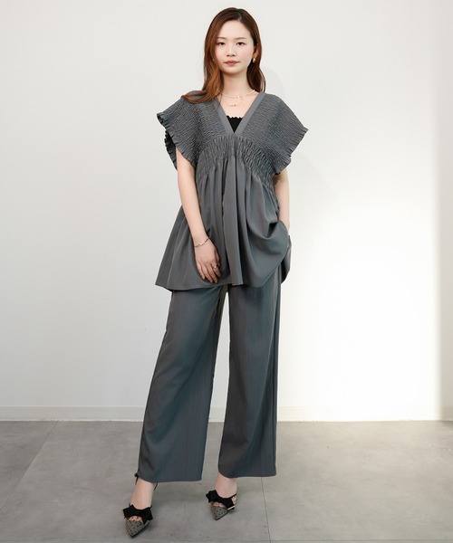 DRESS PLUS(ドレスプラス)の「楊柳素材が涼しげなセットアップ(セットアップ・レディース・グレー/ブラック/ダークベージュ・M)」の13枚目の写真