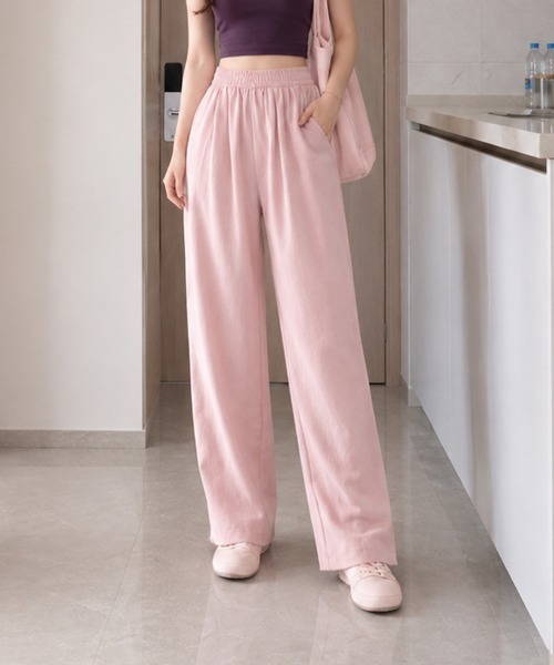 mielu（ミエル）の「ウエストゴムワイドパンツ（その他パンツ・レディース・イエロー/ピンク/ブルー/ブラック/ベージュ・LARGE/MEDIUM）」の5枚目の写真