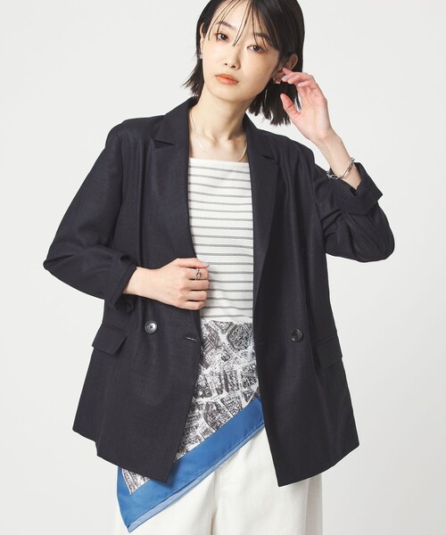 green label relaxing（グリーンレーベルリラクシング）の「［size SHORTあり］ライト リネンライク ジャケット UVカット 通気性（テーラードジャケット・レディース・ダークブラウン/ネイビー/ナチュラル・40/38/36/SHORT）」の3枚目の写真