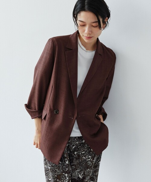 green label relaxing（グリーンレーベルリラクシング）の「［size SHORTあり］ライト リネンライク ジャケット UVカット 通気性（テーラードジャケット・レディース・ダークブラウン/ネイビー/ナチュラル・40/38/36/SHORT）」の5枚目の写真