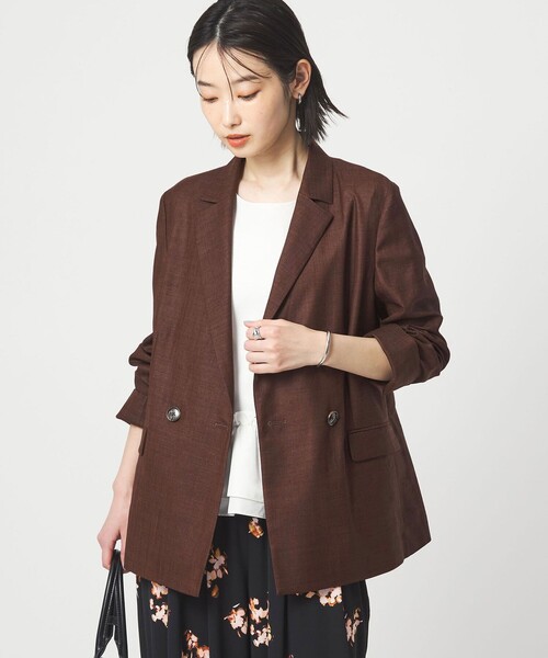 green label relaxing（グリーンレーベルリラクシング）の「［size SHORTあり］ライト リネンライク ジャケット UVカット 通気性（テーラードジャケット・レディース・ダークブラウン/ネイビー/ナチュラル・40/38/36/SHORT）」の17枚目の写真