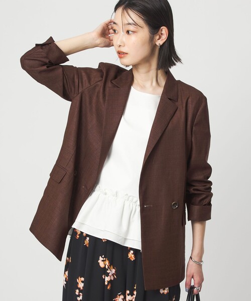 green label relaxing（グリーンレーベルリラクシング）の「［size SHORTあり］ライト リネンライク ジャケット UVカット 通気性（テーラードジャケット・レディース・ダークブラウン/ネイビー/ナチュラル・40/38/36/SHORT）」の19枚目の写真
