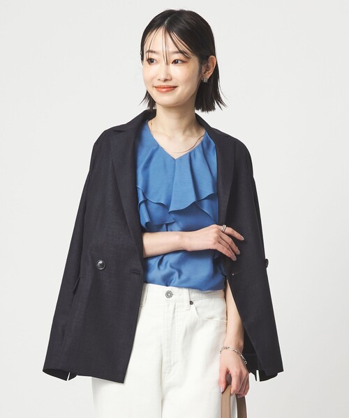 green label relaxing（グリーンレーベルリラクシング）の「［size SHORTあり］ライト リネンライク ジャケット UVカット 通気性（テーラードジャケット・レディース・ダークブラウン/ネイビー/ナチュラル・40/38/36/SHORT）」の15枚目の写真