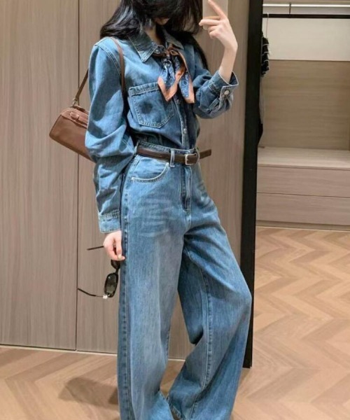 semplice(センプリチェ)の「ルーズシルエット デニムセットアップ(セットアップ・レディース・ブルー・XL/L/M/S)」の1枚目の写真