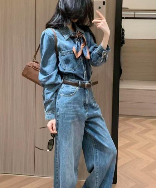 semplice(センプリチェ)の「ルーズシルエット デニムセットアップ(セットアップ・レディース・ブルー・XL/L/M/S)」の2枚目の写真