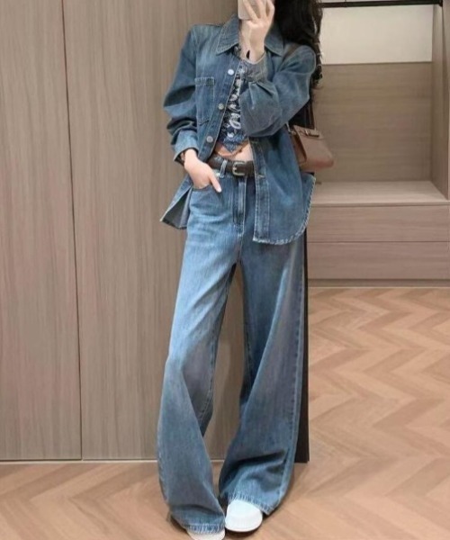 semplice(センプリチェ)の「ルーズシルエット デニムセットアップ(セットアップ・レディース・ブルー・XL/L/M/S)」の7枚目の写真