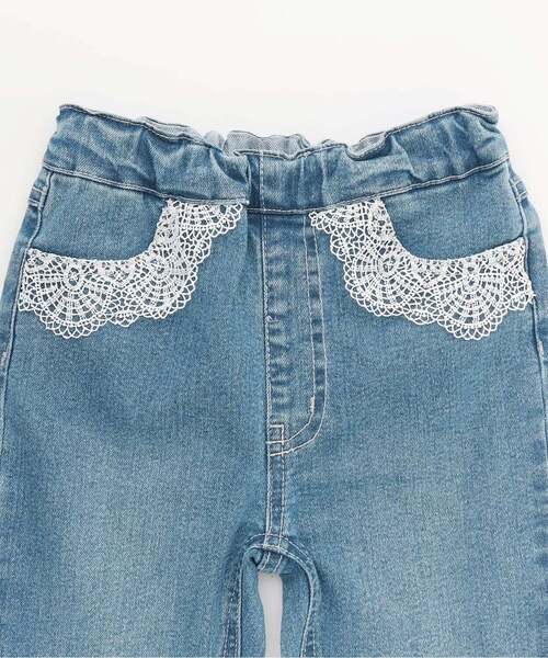 petit main（プティマイン）の「【リンク】レースデニムパンツ（デニムパンツ・キッズ・サックスブルー/ブルー・110cm/130cm/100cm/120cm/90cm/80ｃｍ）」の4枚目の写真