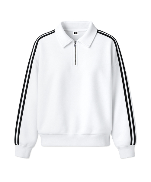 RANDOMOFF（ランダムオフ）の「[Unisex] SPORTY TRACK HALF ZIP OVER FIT SWEATSHIRT (2color)（スウェット・レディース・ホワイト/ブラック・SMALL/MEDIUM/LARGE）」の4枚目の写真