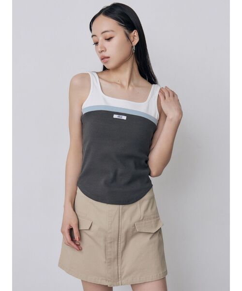 MURUA(ムルーア)の「ベアドッキングテレコタンク 夏服(タンクトップ・レディース・グレー/ブラック/ネイビー/ブラウン・FREE)」の10枚目の写真