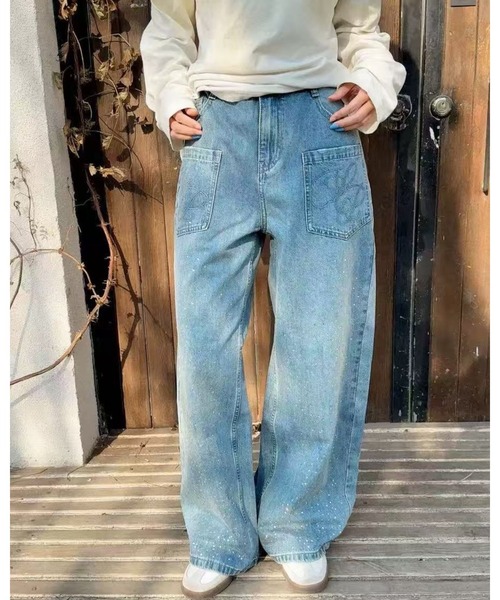 CHEER（チアー）の「スパンコール付きデニムワイドパンツ（デニムパンツ・レディース・ブルー・L）」の8枚目の写真