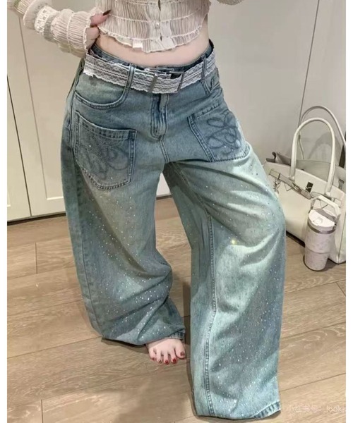 CHEER（チアー）の「スパンコール付きデニムワイドパンツ（デニムパンツ・レディース・ブルー・L）」の10枚目の写真