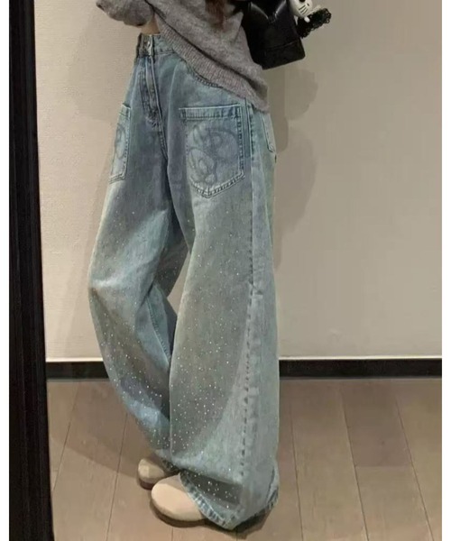 CHEER（チアー）の「スパンコール付きデニムワイドパンツ（デニムパンツ・レディース・ブルー・L）」の11枚目の写真